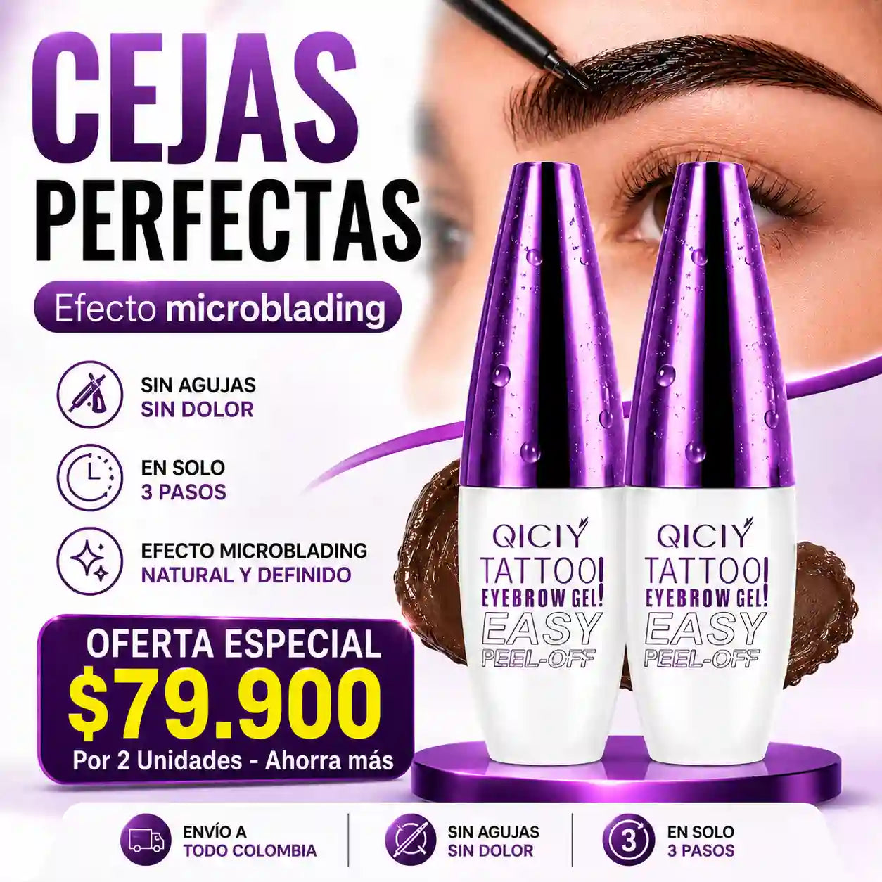 ¡CEJAS MÁS POBLADAS Y DURADERAS, SOLO CON QICIY! FÓRMULA A PRUEBA DE AGUA DE LARGA DURACIÓN | EFECTO MICROBLANDING, EN CASA, SIN AGUJAS, SIN DOLOR
